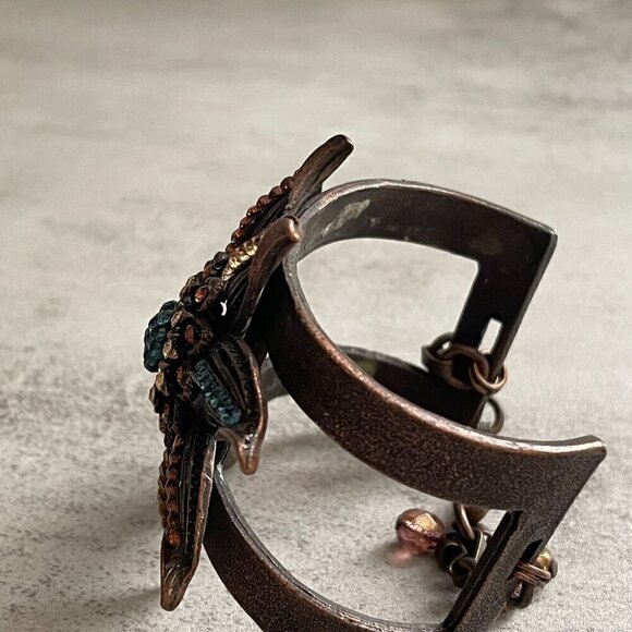 Seasonal Whispers RARE Multi-Color Crystal Pave Flower Cast Metal Cuff Bracelet - Picture 5 of 8